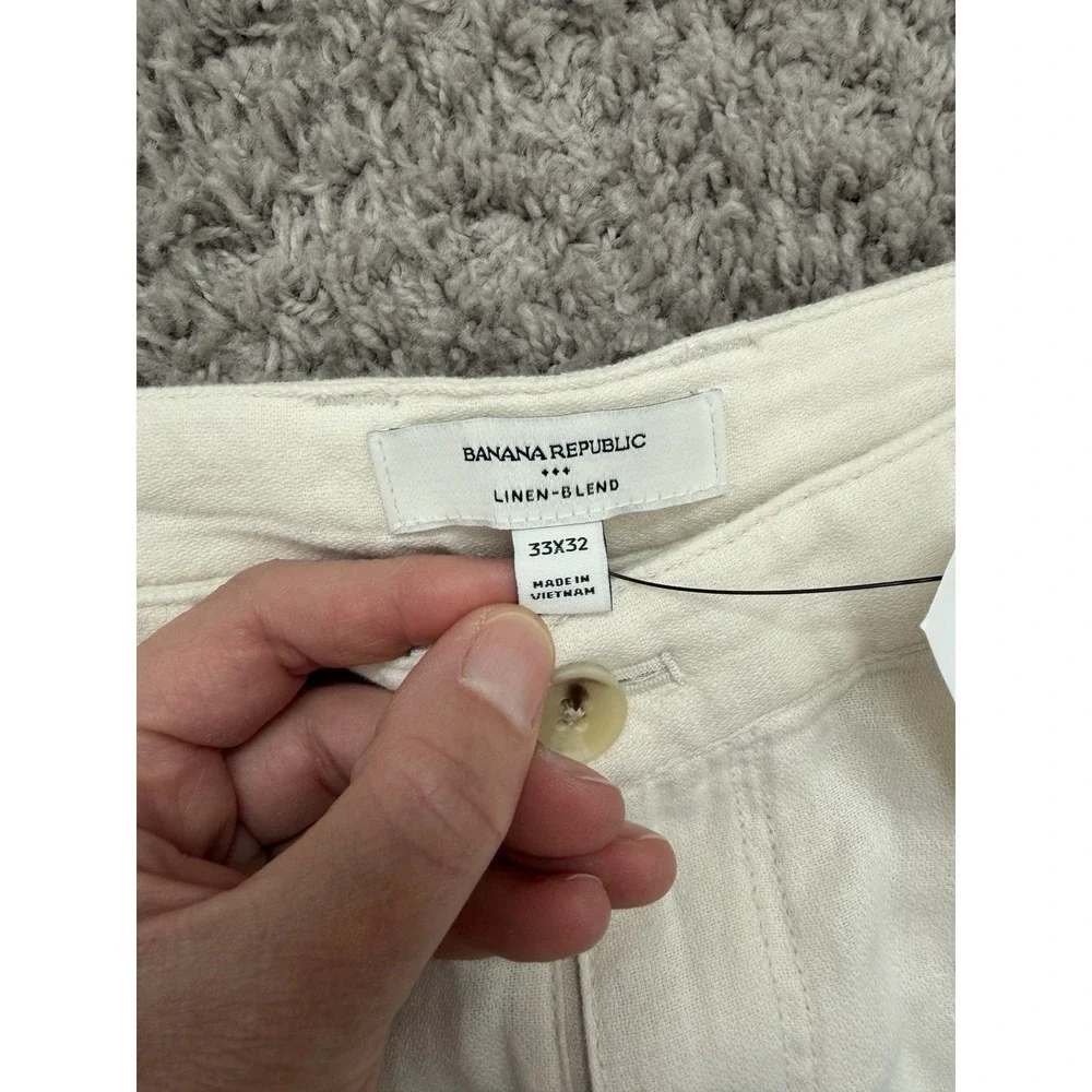 Banana Republic Cargo Pants Mens 33 X 32 Beige Slim Straight Linen Blend NWT